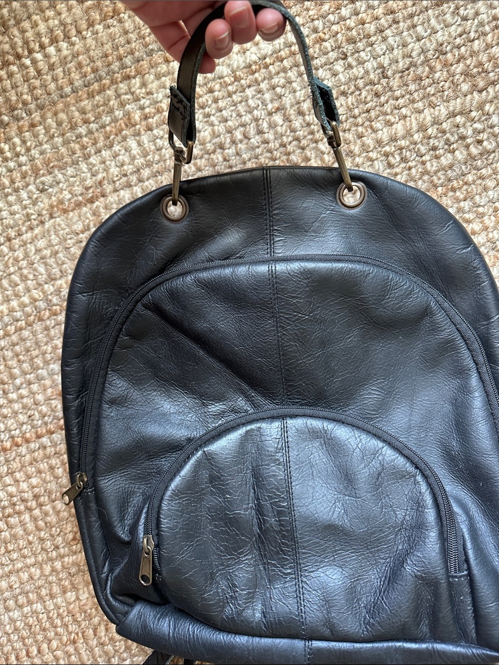 Black Leather Adjustable Backpack Purse - Picture 8 of 8